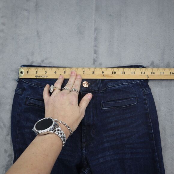 H M Jeans Womens 27 Blue Flared Mid Rise Button Zip Pocket Dark Wash Denim Pants - Picture 4 of 16